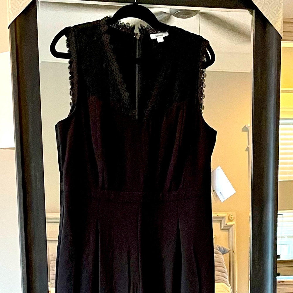 NWT Jumpsuit by Kenzie Lined with top black lace v neck, pockets